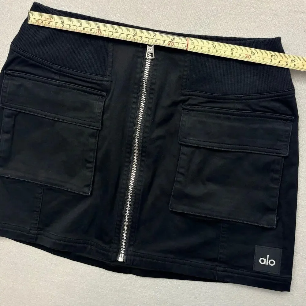Alo Yoga Night Out Cargo Skirt Black Front Zip Cargo Mini Skirt Size S